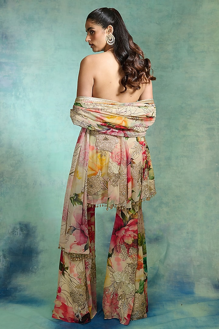 Multi-Colored Georgette Floral Printed Bridal Sharara Set by Varun Bahl at Pernia's Pop Up Shop