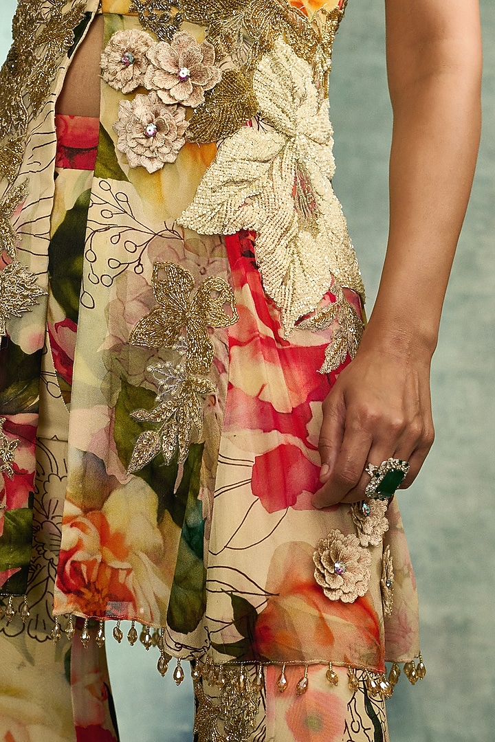 Multi-Colored Georgette Floral Printed Bridal Sharara Set by Varun Bahl at Pernia's Pop Up Shop