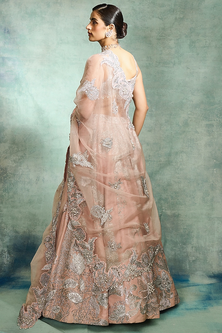 Pink Viscose Tissue Embellished Bridal Lehenga Set by Varun Bahl at Pernia's Pop Up Shop