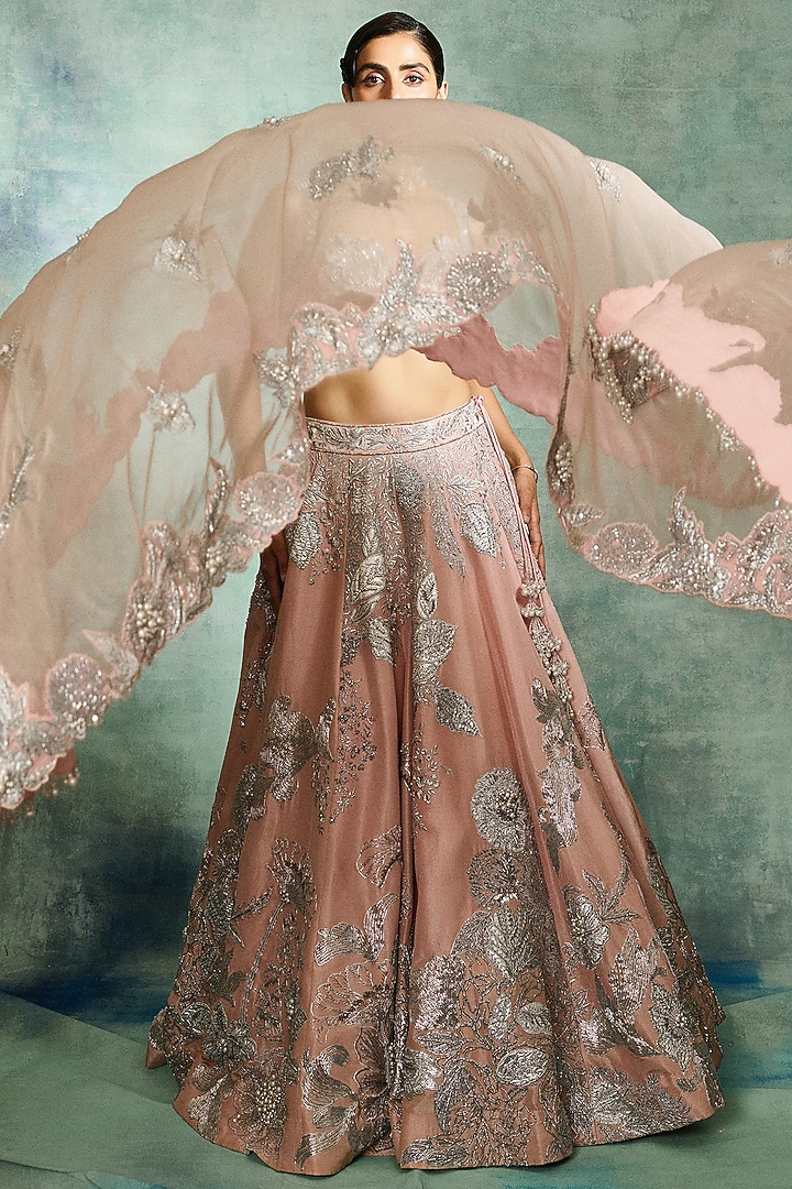 Pink Viscose Tissue Embellished Bridal Lehenga Set by Varun Bahl at Pernia's Pop Up Shop