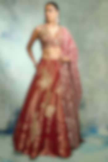Red Brocade Embellished Bridal Lehenga Set by Varun Bahl at Pernia's Pop Up Shop