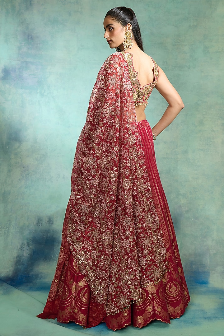 Red Brocade Embellished Bridal Lehenga Set by Varun Bahl at Pernia's Pop Up Shop