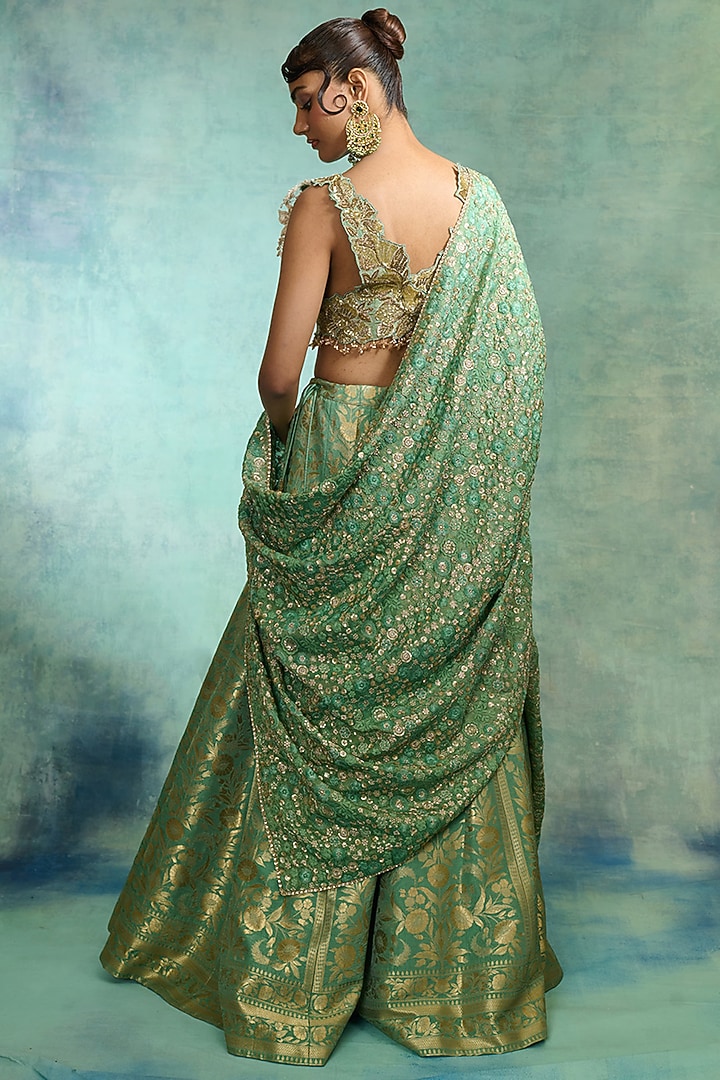 Pista Green Brocade Embellished Bridal Lehenga Set by Varun Bahl at Pernia's Pop Up Shop