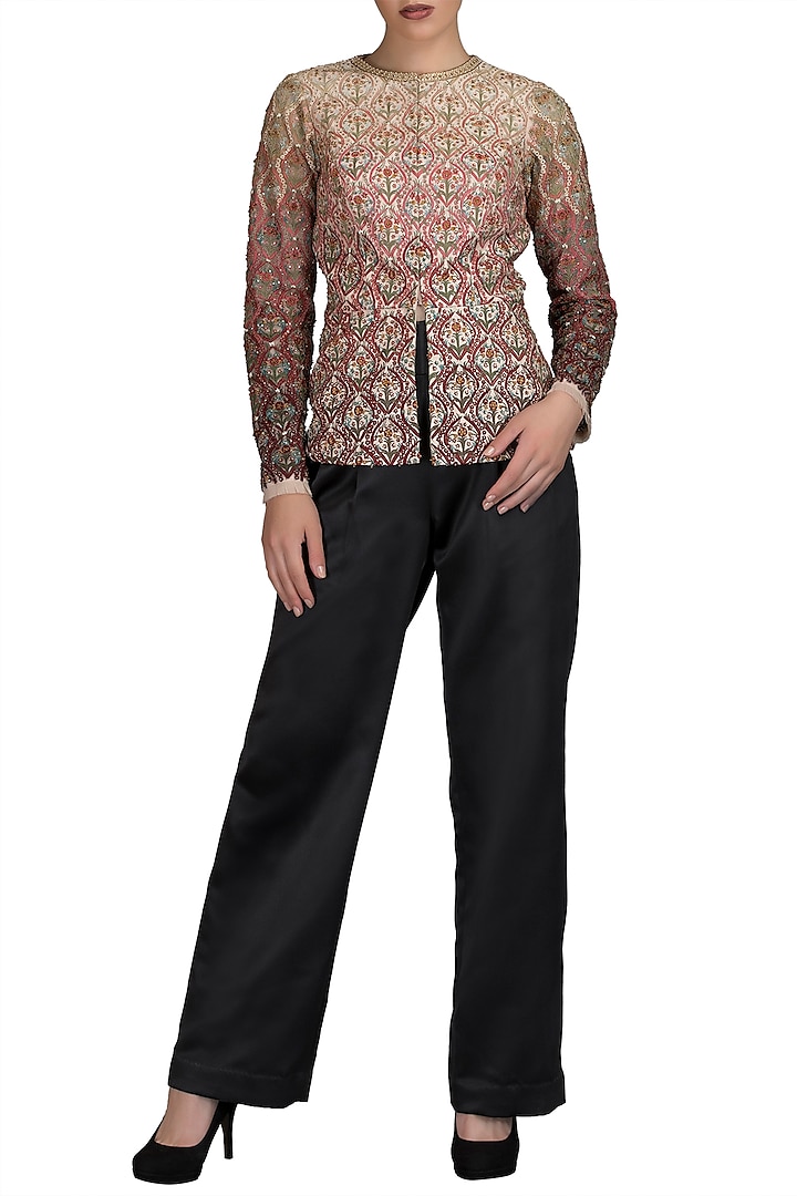 Multi Colored Embroidered Jacket With Trouser Pants by Varun Bahl