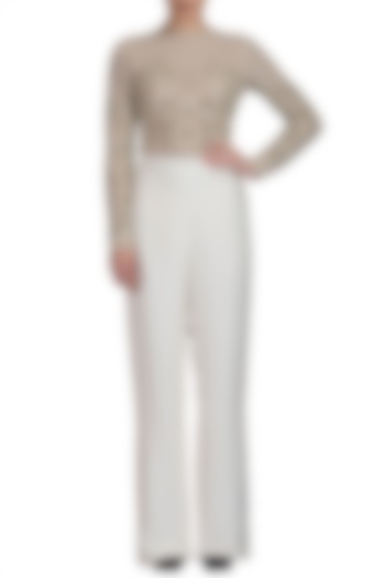 Ivory Trouser Pants With Embroidered Top by Varun Bahl