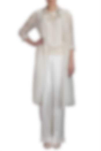 Ivory Embroidered Smocking Top With Pants & Jacket by Varun Bahl