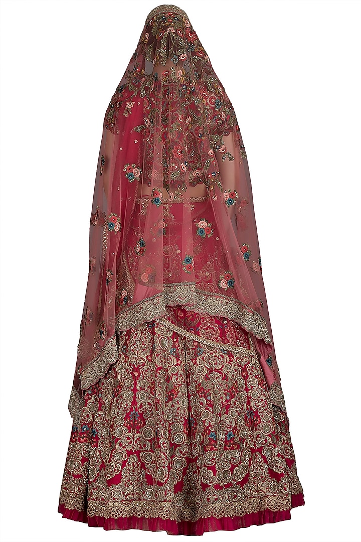 Red Signature Embroidered Lehenga Set With Two Dupattas by Varun Bahl at Pernia's Pop Up Shop