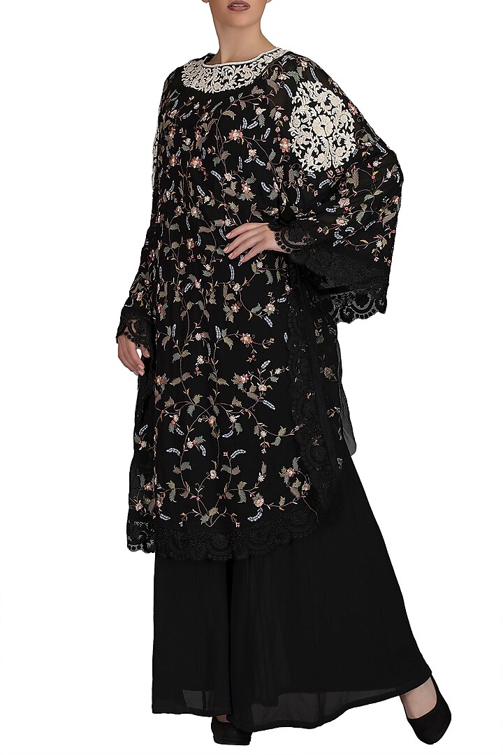 Black Embroidered Cape With Pants by Varun Bahl