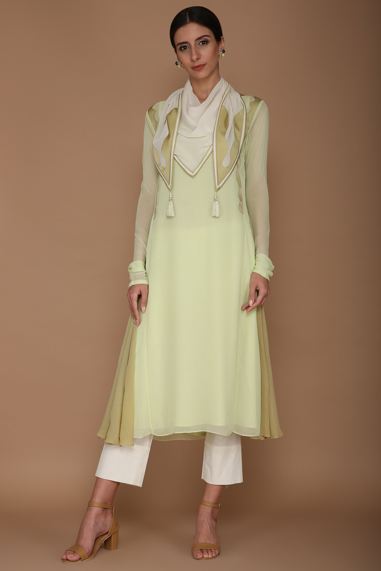 Pistachio Green Georgette Kurta Set by Varun Bahl