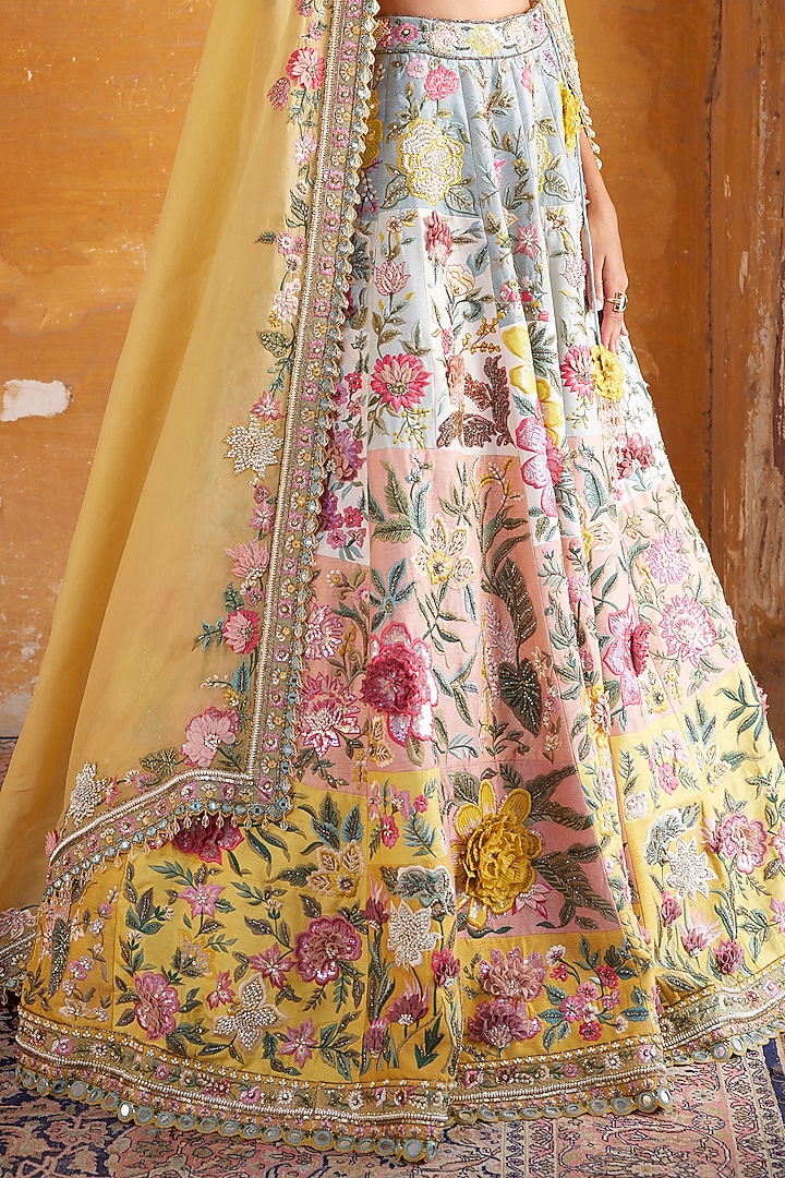 Multi-Colored Modal Dupion Embroidered Bridal Lehenga Set by Varun Bahl at Pernia's Pop Up Shop