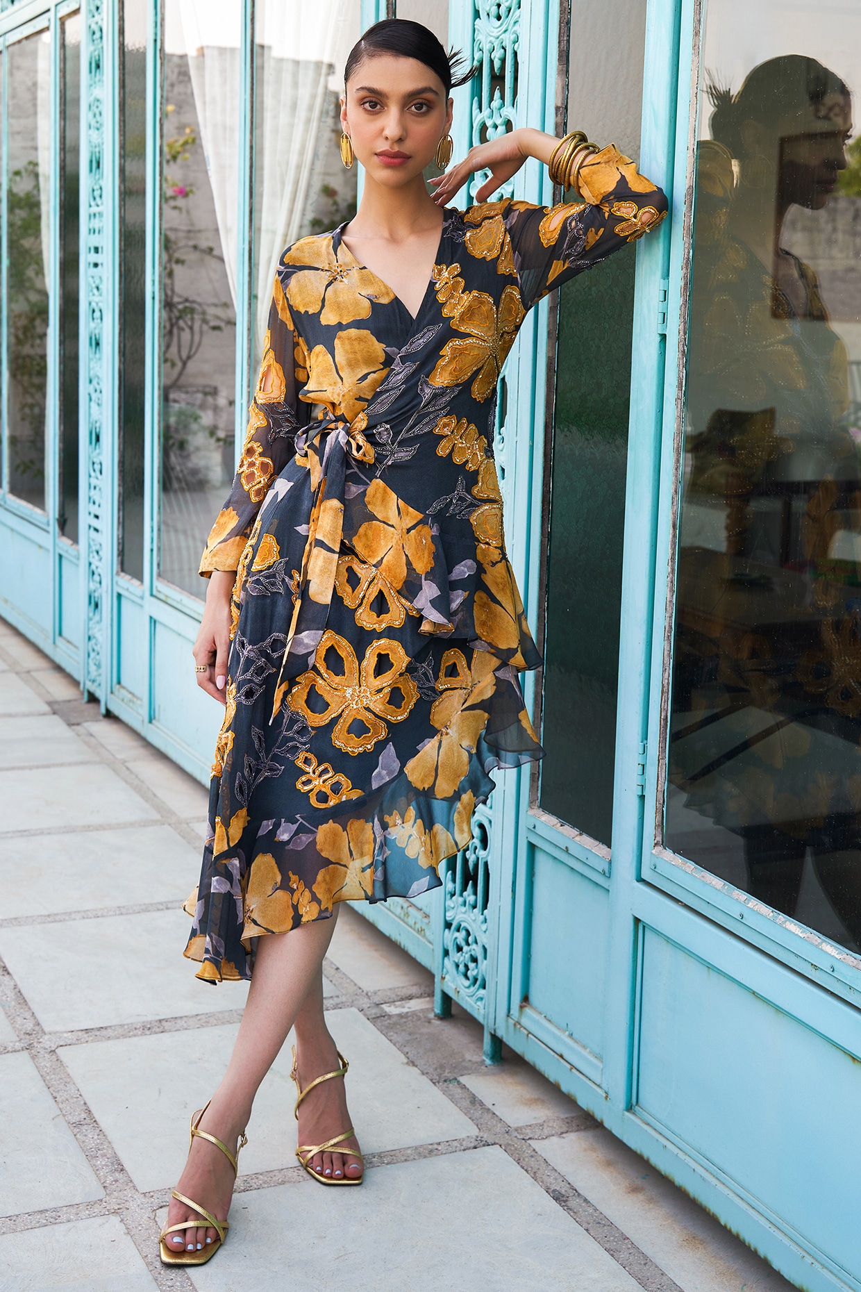 Floral georgette wrap dress