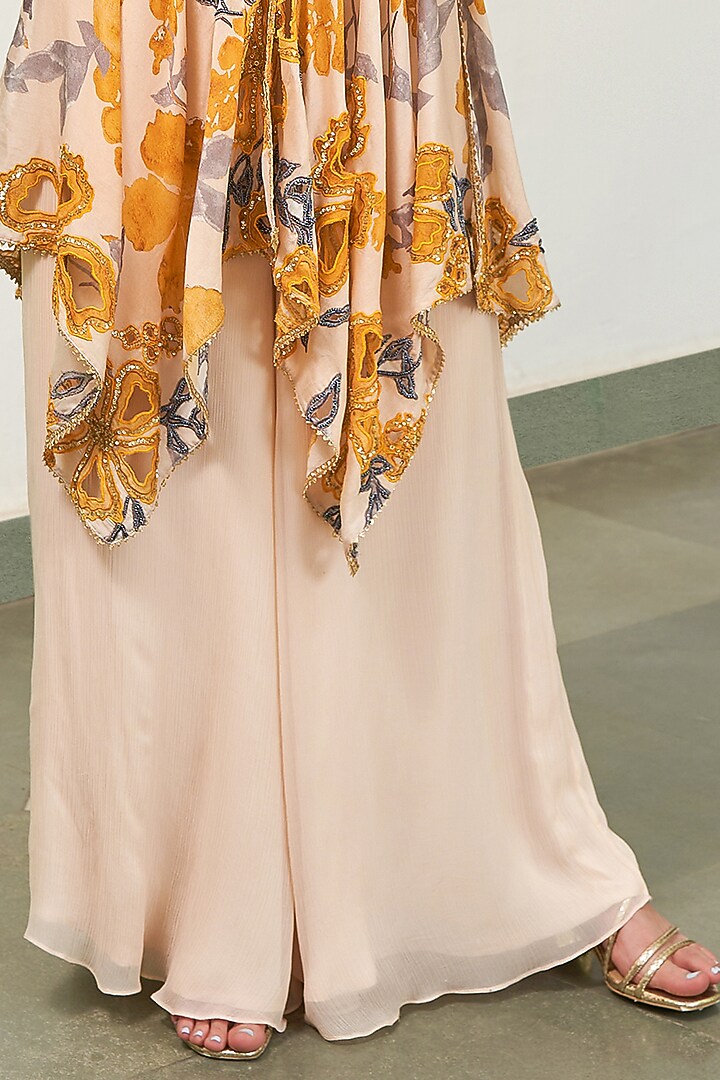 Yellow Chanderi Floral Printed Tunic Set by Varun Bahl at Pernia's Pop Up Shop