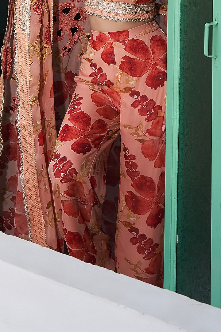 Peach & Orange Viscose Georgette Floral Printed Cape Set by Varun Bahl at Pernia's Pop Up Shop