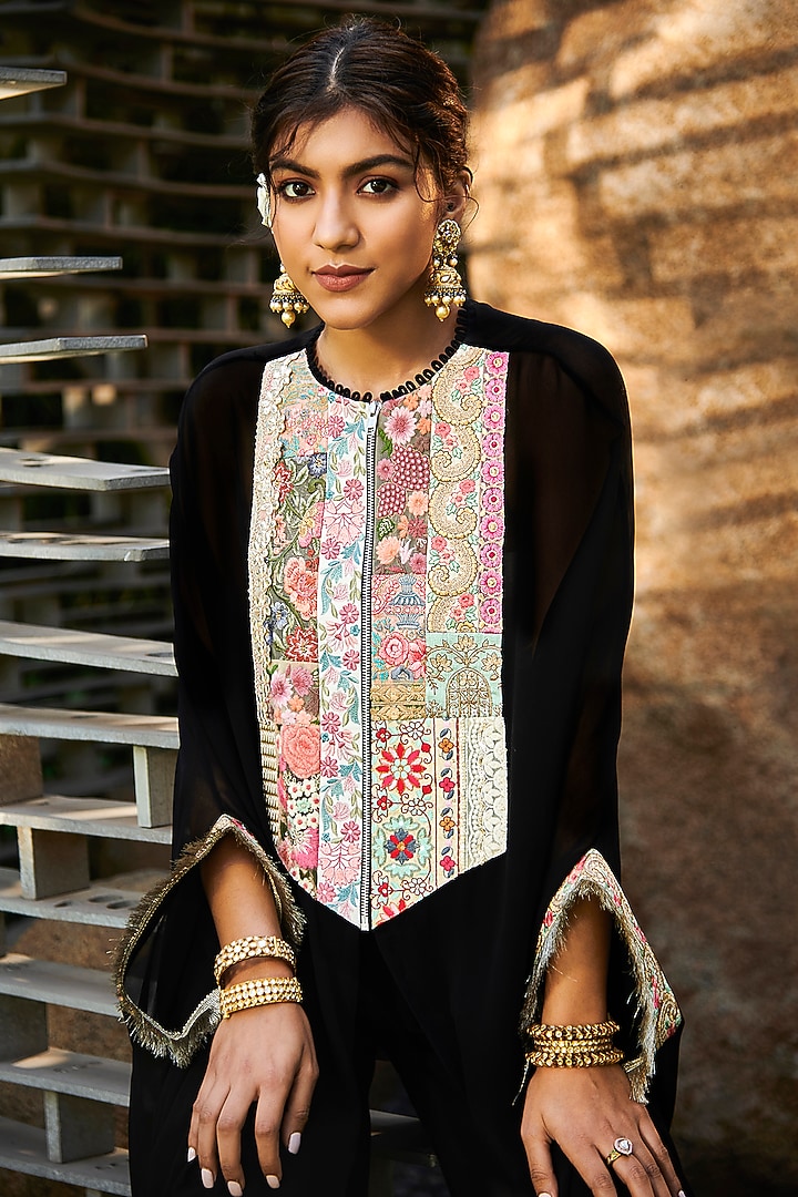 Black Georgette Wedding Sharara Set by Varun Bahl at Pernia's Pop Up Shop