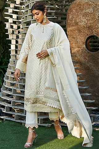 Ivory & Gold Chanderi Kurta Set by Varun Bahl