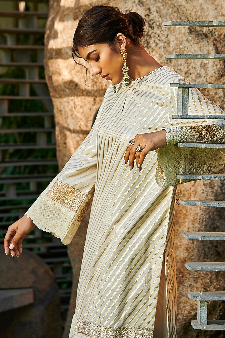 Ivory & Gold Chanderi Kurta Set by Varun Bahl at Pernia's Pop Up Shop