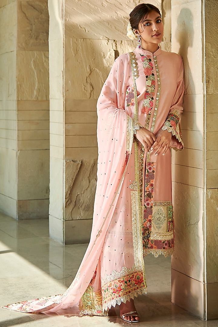 Peach Chanderi Kurta Set by Varun Bahl at Pernia's Pop Up Shop