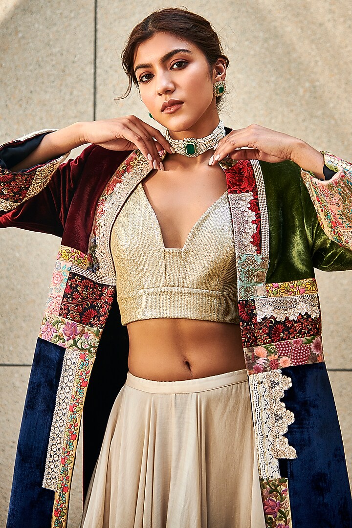 Multi-Colored Velvet Jacket Set by Varun Bahl at Pernia's Pop Up Shop