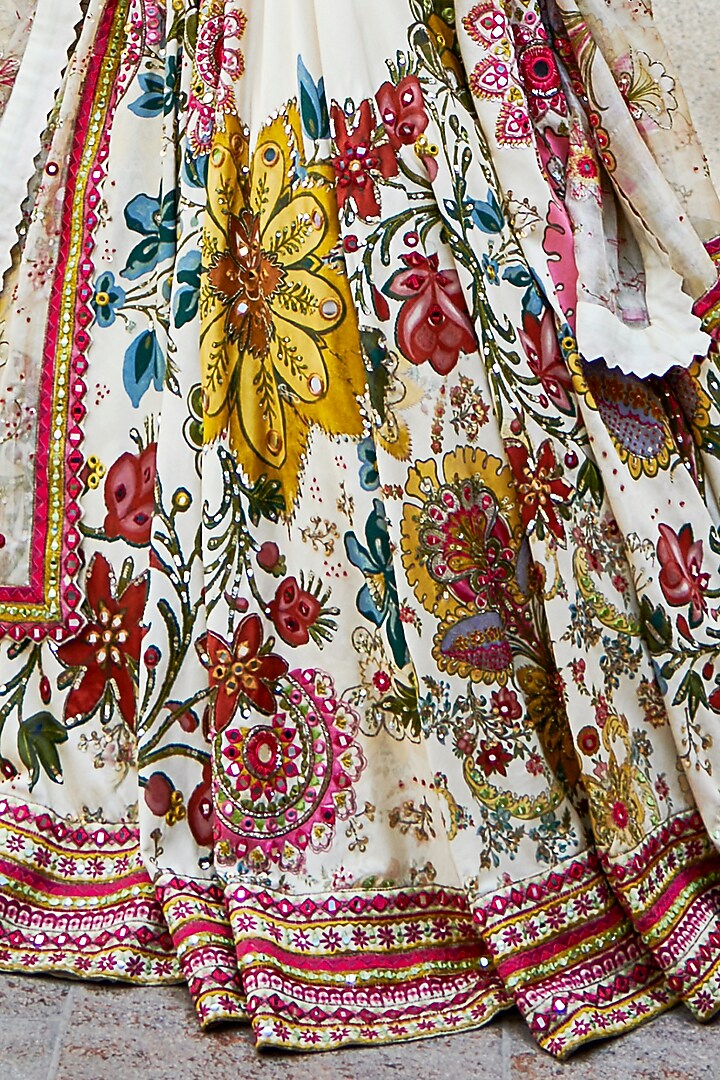 Ivory Silk Printed Bridal Lehenga Set by Varun Bahl at Pernia's Pop Up Shop
