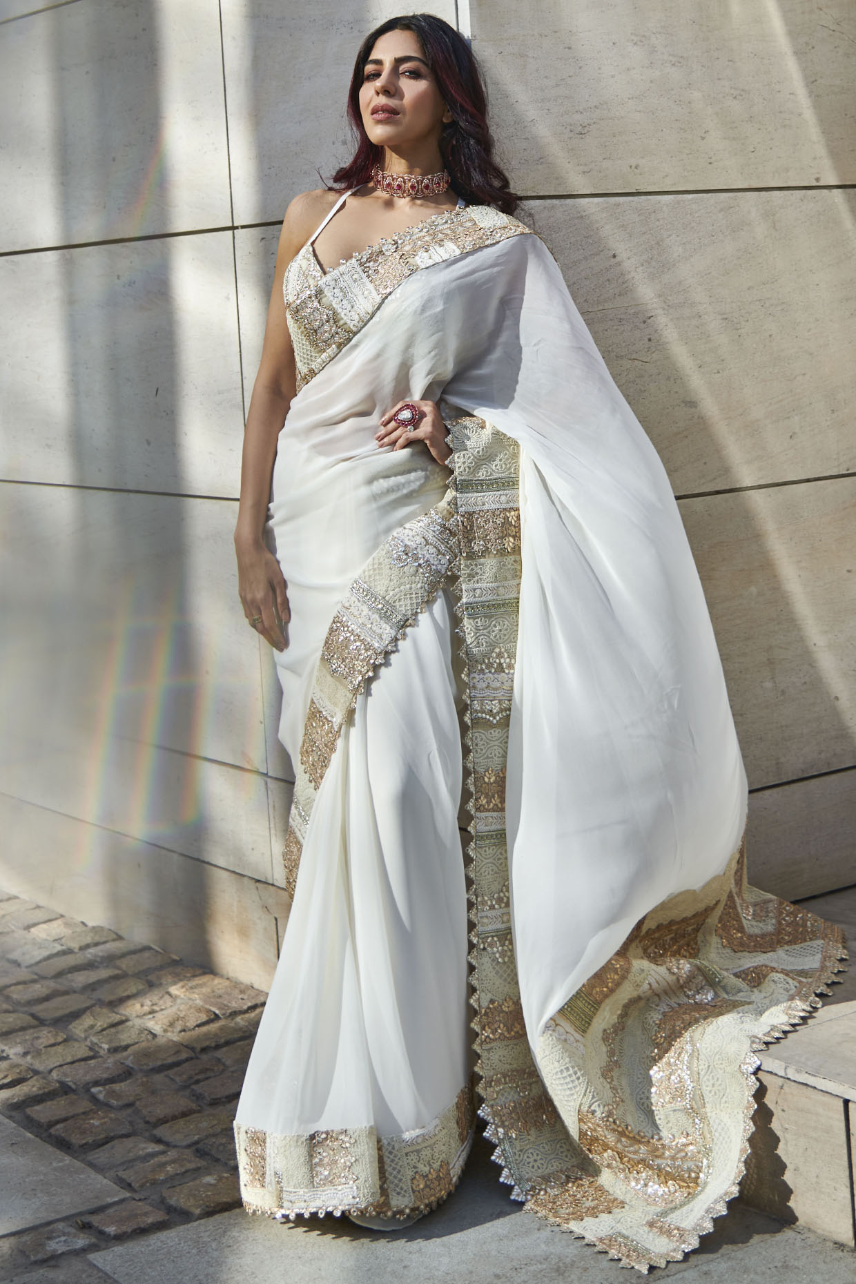 Lavender Georgette Saree with Stunning Sequence Embroidery and Plain B