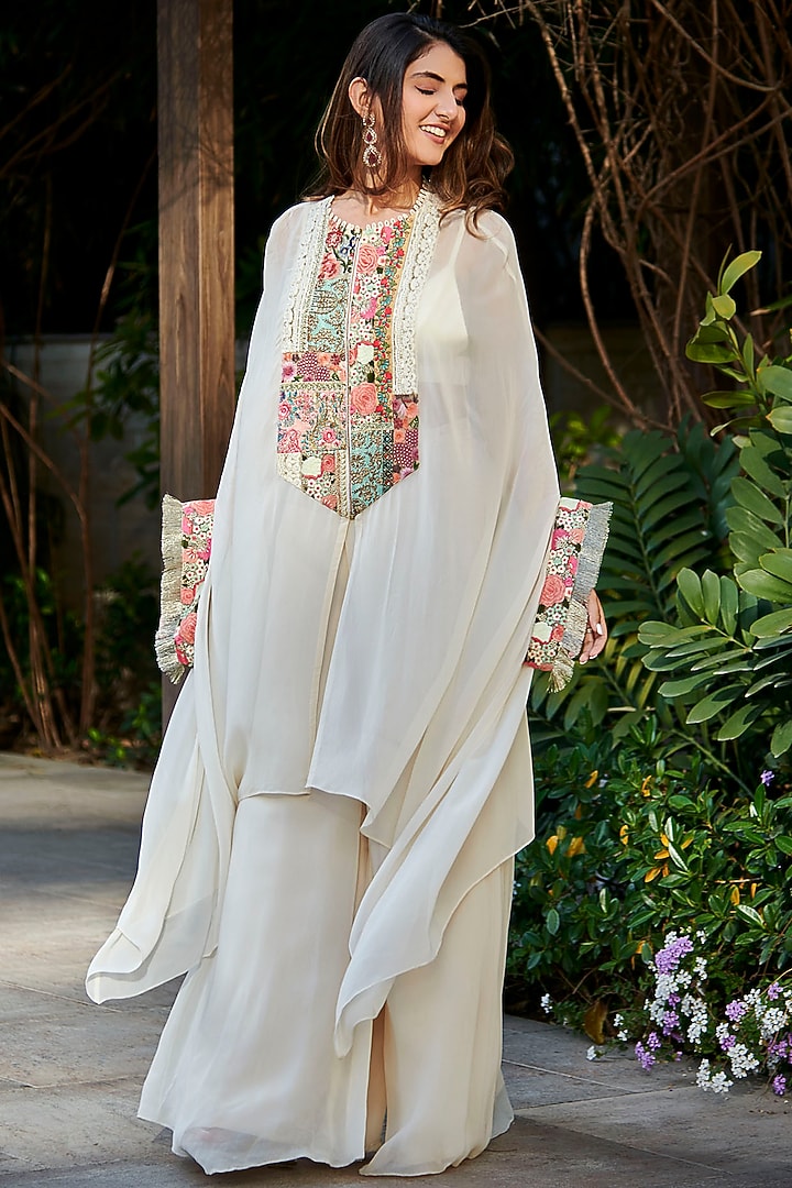 Ivory Georgette Wedding Sharara Set by Varun Bahl at Pernia's Pop Up Shop