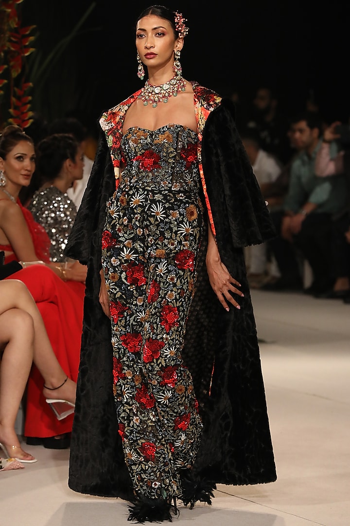 Black Embroidered Jumpsuit by Varun Bahl