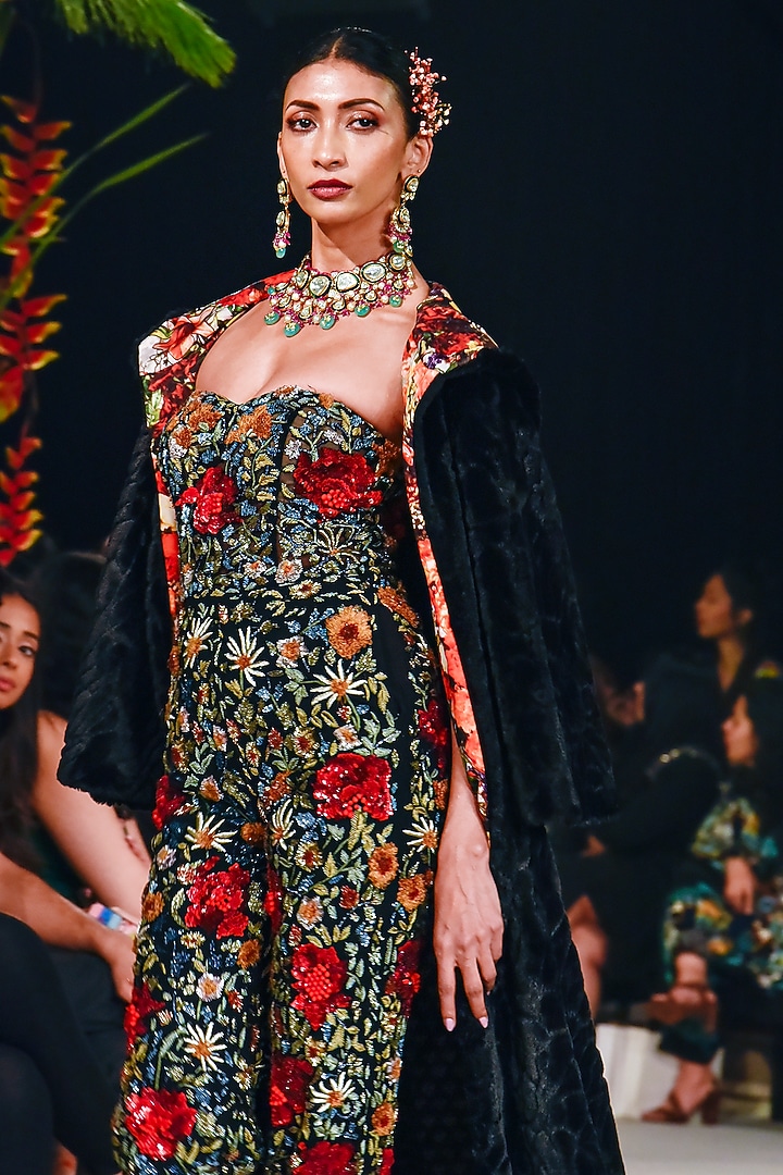 Black Embroidered Jumpsuit by Varun Bahl at Pernia's Pop Up Shop