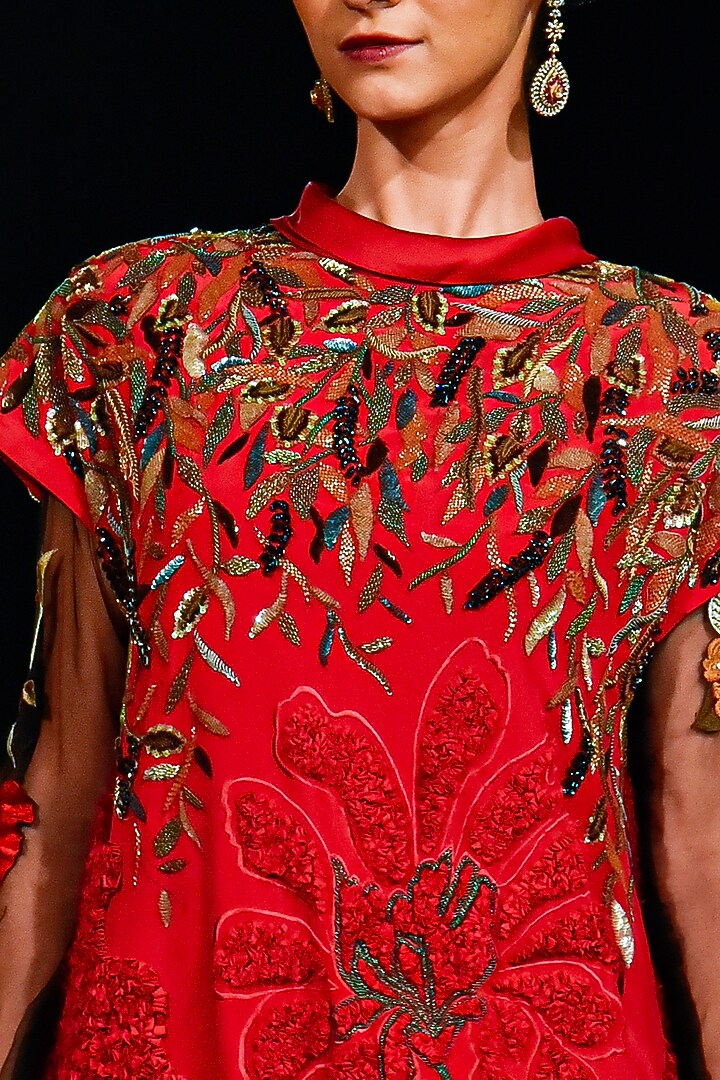 Fuchsia Pink Embroidered Party Wear Dress by Varun Bahl at Pernia's Pop Up Shop
