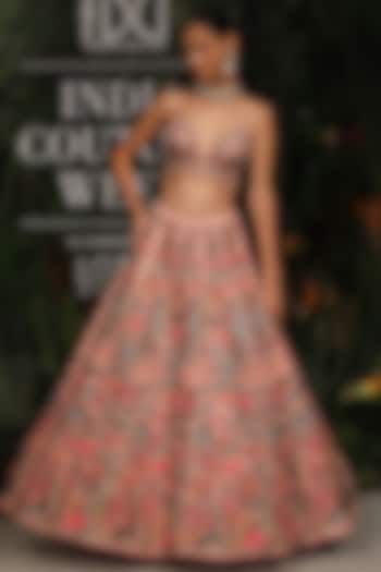 Rose Pink Printed & Embroidered Bridal Lehenga Set by Varun Bahl at Pernia's Pop Up Shop