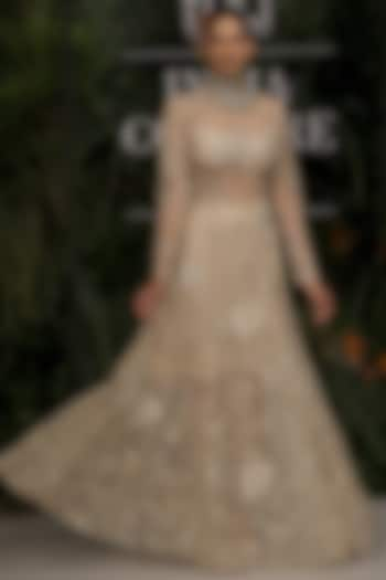 Beige Embroidered Gown by Varun Bahl at Pernia's Pop Up Shop