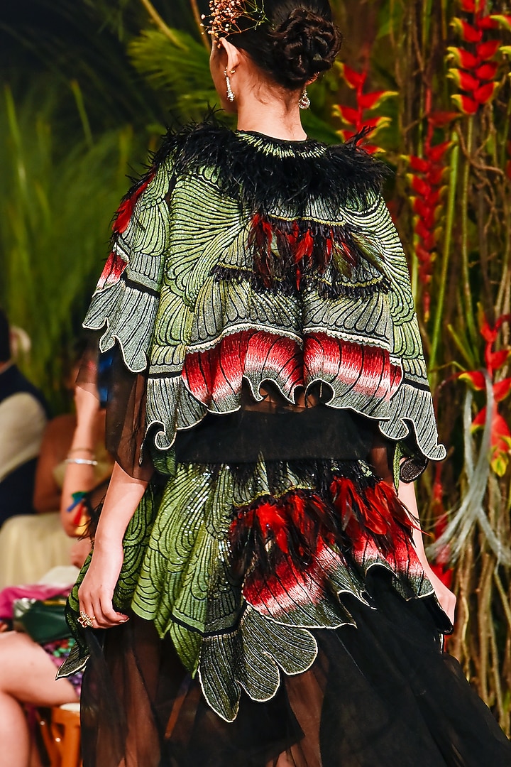 Black Tulle Embroidered Party Wear Dress by Varun Bahl at Pernia's Pop Up Shop