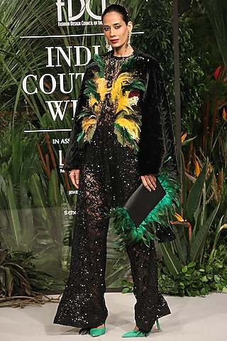 Black Embroidered Jacket Set by Varun Bahl