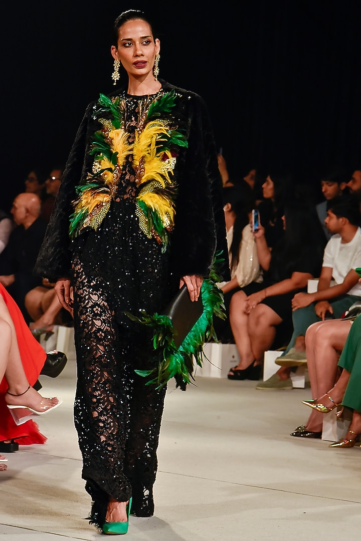Black Embroidered Jacket Set by Varun Bahl at Pernia's Pop Up Shop