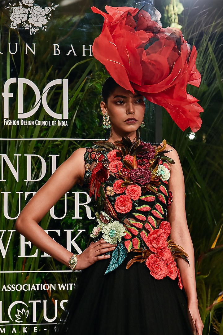 Black Tulle Ruffled Skirt Set by Varun Bahl at Pernia's Pop Up Shop