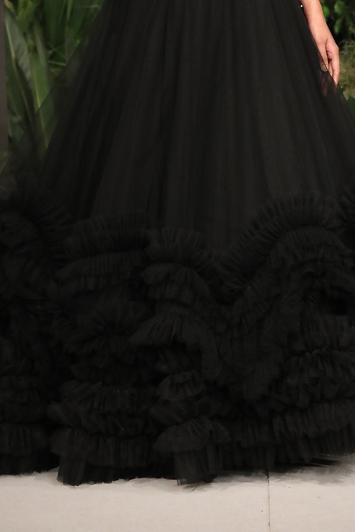 Black Tulle Ruffled Skirt Set by Varun Bahl at Pernia's Pop Up Shop