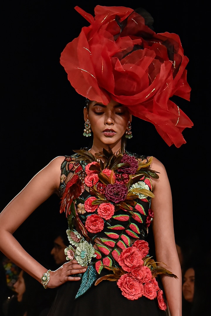 Black Tulle Ruffled Skirt Set by Varun Bahl at Pernia's Pop Up Shop