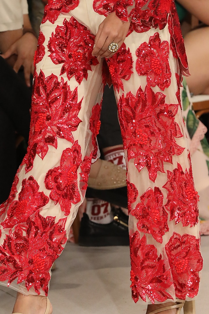 Red Embroidered Jacket Set by Varun Bahl at Pernia's Pop Up Shop