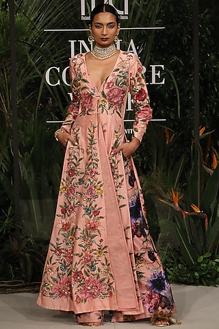 Pink Embroidered Anarkali Set by Varun Bahl