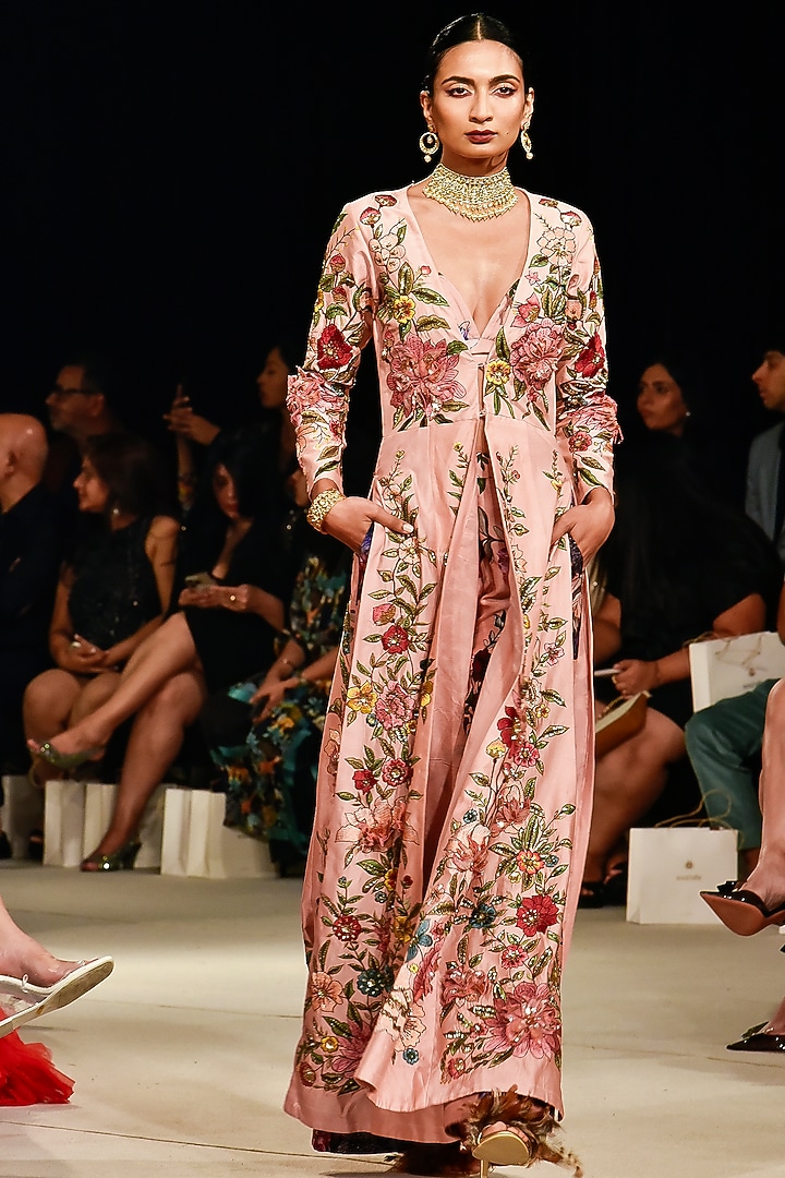 Pink Embroidered Bridal Anarkali Set by Varun Bahl at Pernia's Pop Up Shop