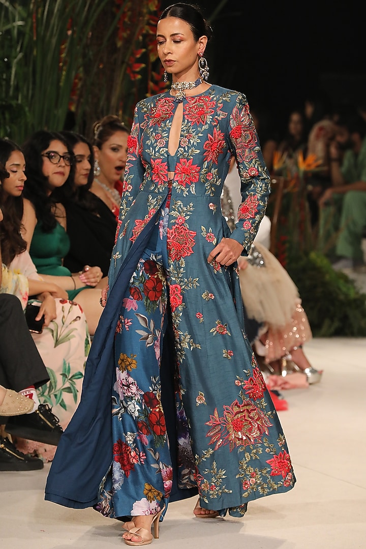 Midnight Blue Embroidered Bridal Anarkali Set by Varun Bahl at Pernia's Pop Up Shop
