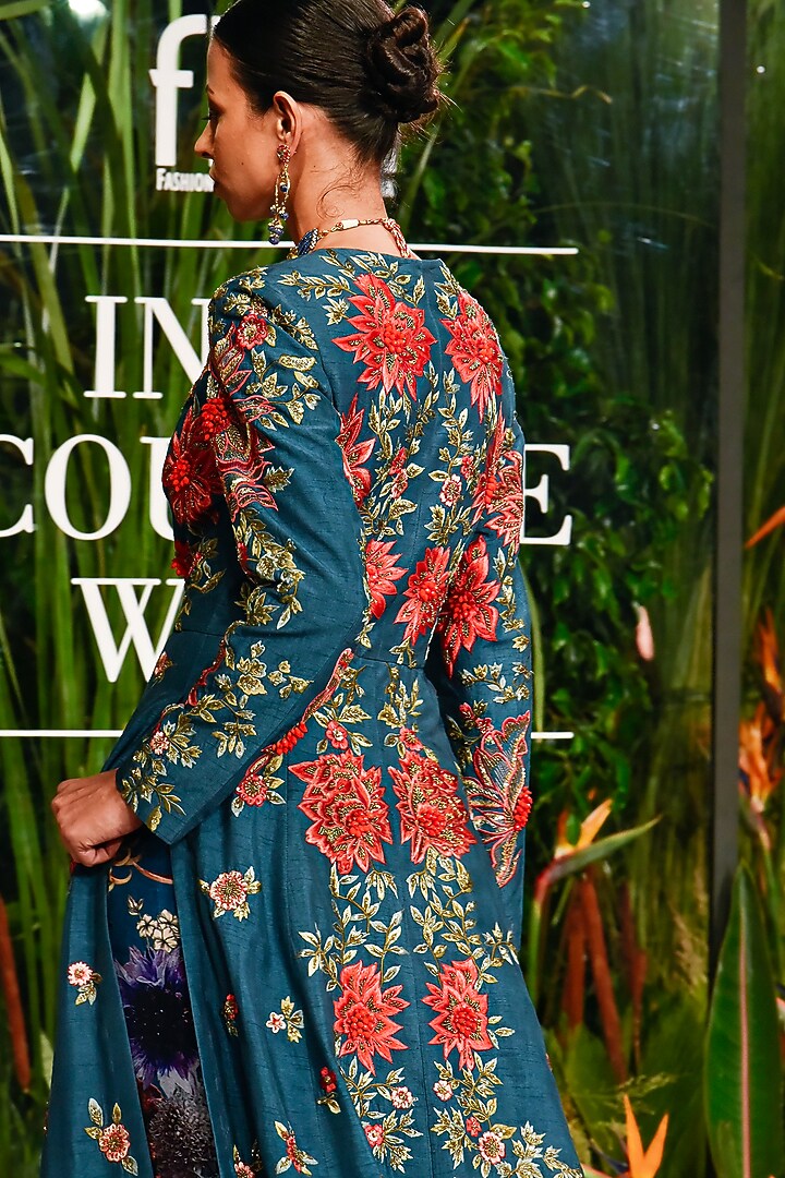 Midnight Blue Embroidered Bridal Anarkali Set by Varun Bahl at Pernia's Pop Up Shop