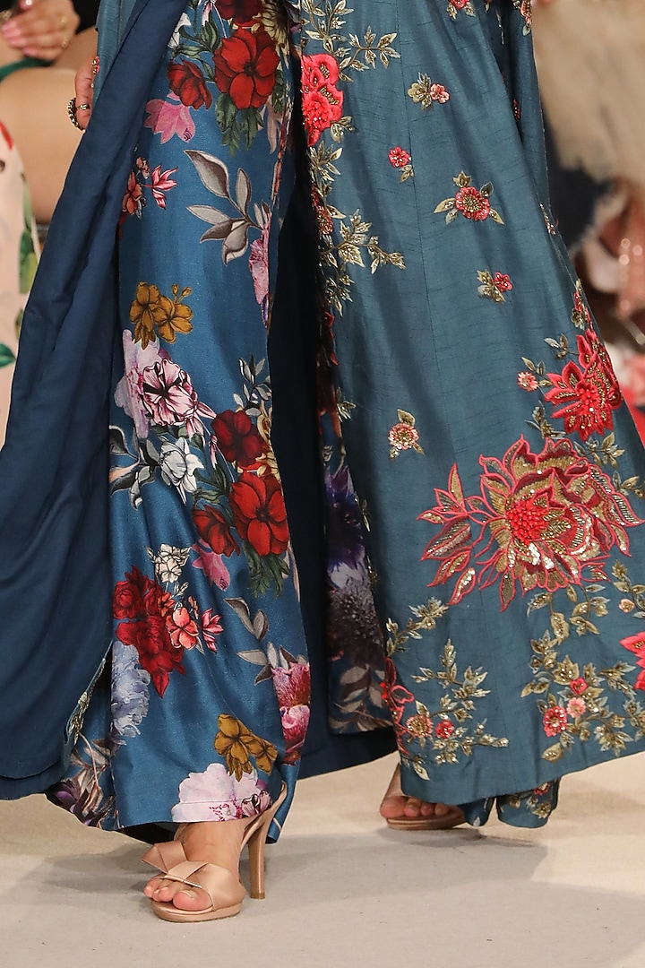 Midnight Blue Embroidered Bridal Anarkali Set by Varun Bahl at Pernia's Pop Up Shop