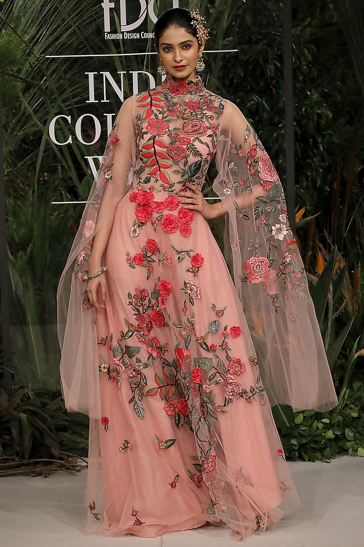 Pink Embroidered Gown by Varun Bahl