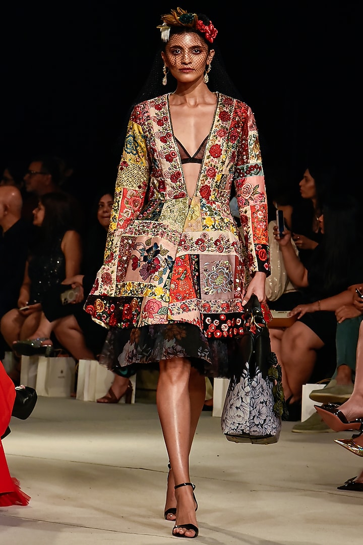 Multi-Colored Embroidered Peplum Jacket Set by Varun Bahl at Pernia's Pop Up Shop