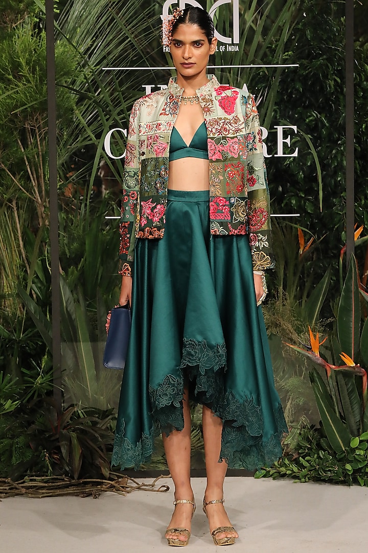 Green Ombre Embroidered Jacket Set by Varun Bahl at Pernia's Pop Up Shop