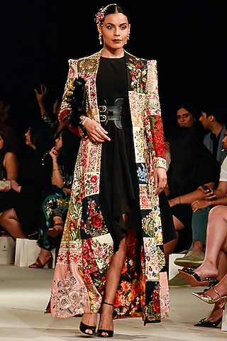 Multi-Colored Silk & Velvet Embroidered Jacket Dress
 by Varun Bahl