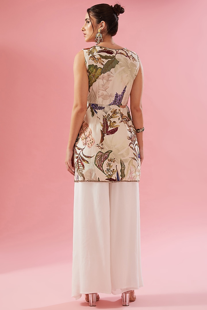 Ivory Chanderi Digital Printed & Sequins Embroidered Kurta Set by Varun Bahl at Pernia's Pop Up Shop