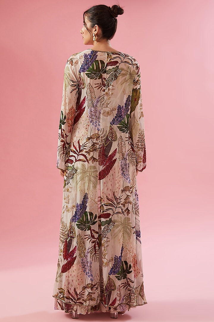 White Viscose Georgette Digital Printed & Sequins Embroidered Cape Set by Varun Bahl at Pernia's Pop Up Shop