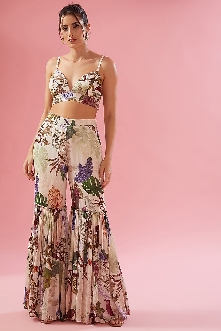 White Viscose Georgette Digital Printed & Sequins Embroidered Cape Set by Varun Bahl at Pernia's Pop Up Shop