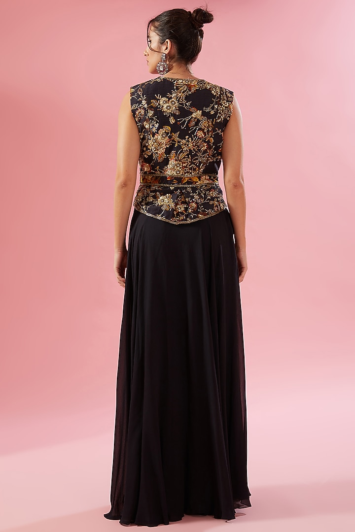 Black Georgette Bridal Sharara Set by Varun Bahl at Pernia's Pop Up Shop